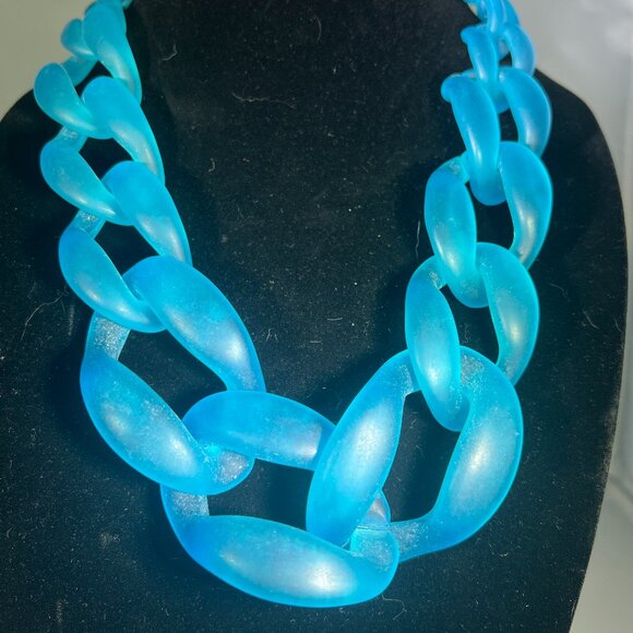 Bocar Statement Chunky Fashion Acrylic Beads Choker Cube Link Chain Necklace - Picture 2 of 4